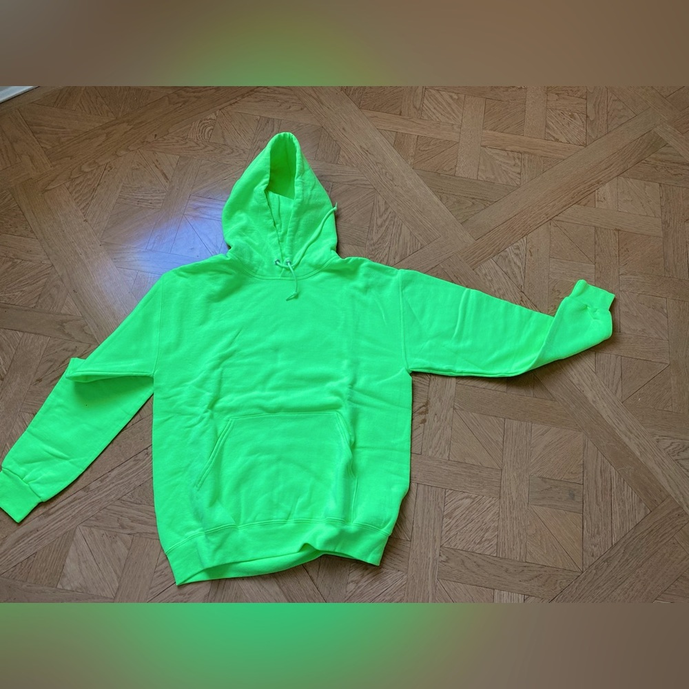 Soft neon green hoodie sweatshirt size large.